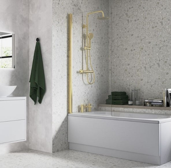 Brushed Brass Square Bath Screen 1400mm with 6mm Glass