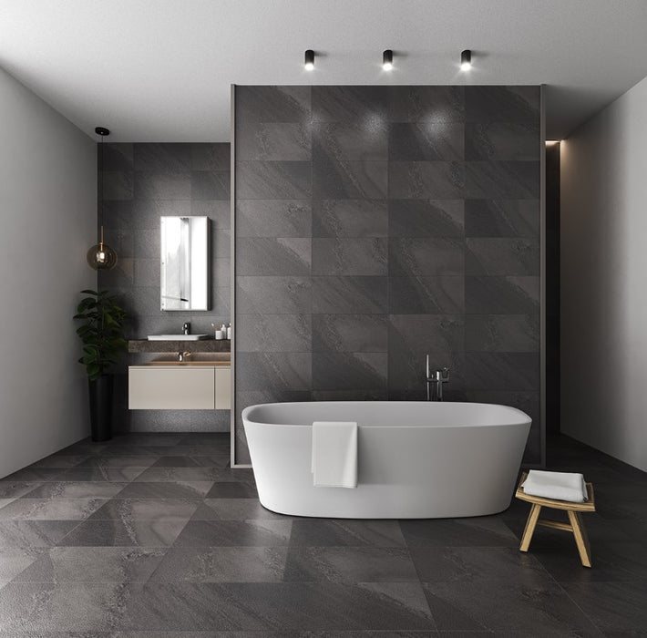 GLAZE Anthracite Semi Polished Sugar Effect Porcelain Tile - 30x60cm