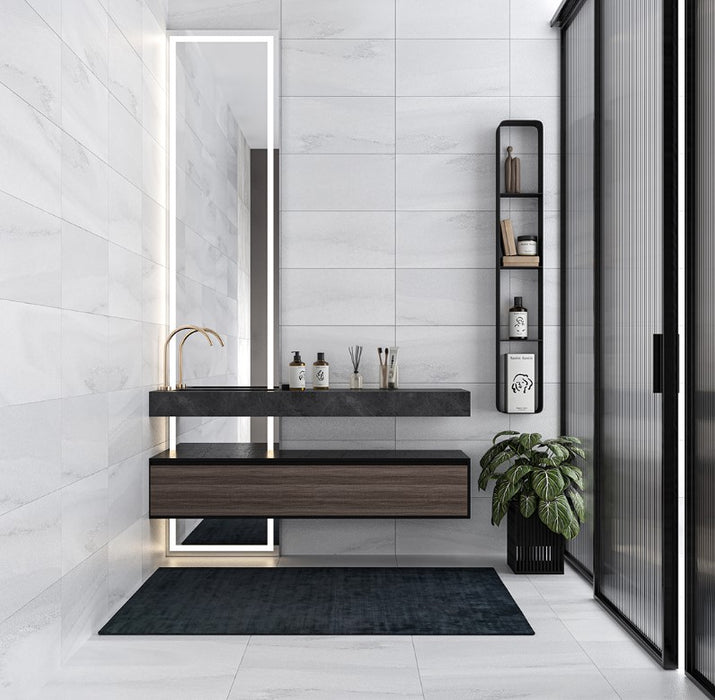 GLAZE Light Grey Semi Polished Sugar Effect Porcelain Tile - 30x60cm