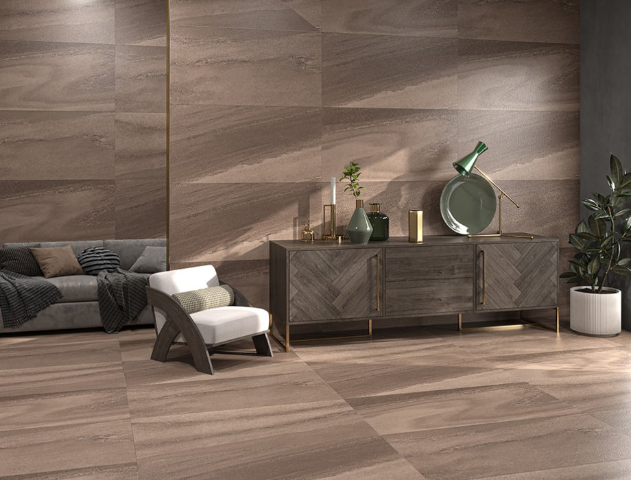 GLAZE Mocca Brown Semi Polished Sugar Effect Porcelain Tile - 60x120cm