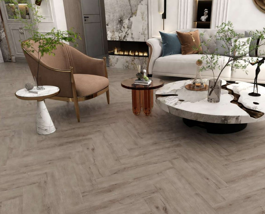 PREMIUM 6.5mm Greige Herringbone Click Luxury Vinyl Flooring - 640x128mm