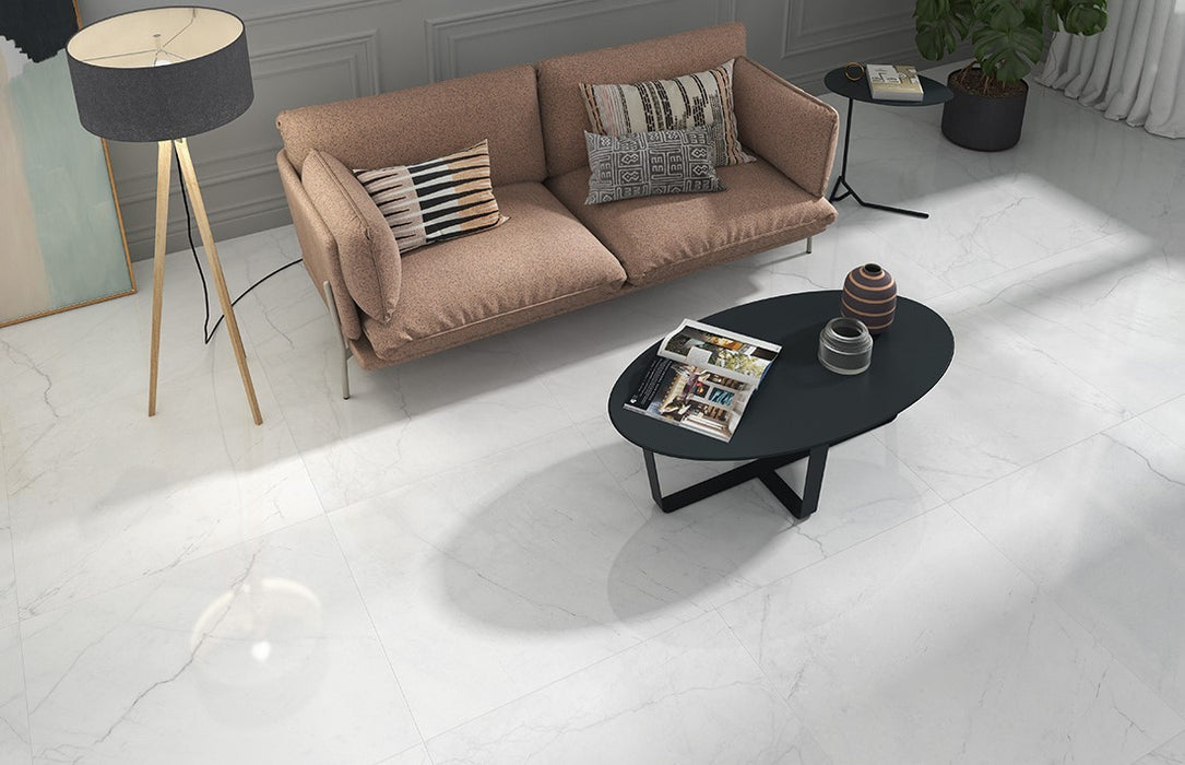 HARMONY WHITE Large Marble Tile - 79x79cm