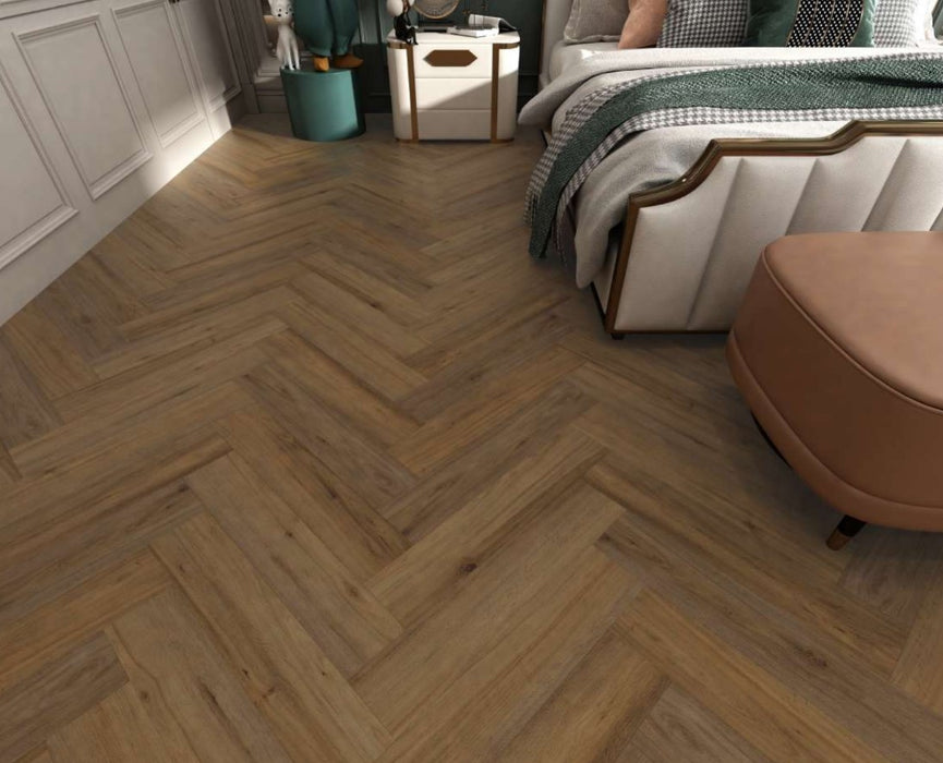 PREMIUM 6.5mm Honey Oak Herringbone Click Luxury Vinyl Flooring - 640x128mm