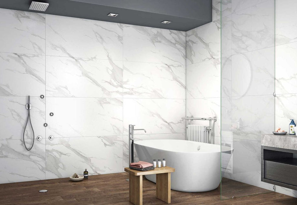 Calacatta White Marble Effect Rectified MATT Porcelain Wall and Floor Tile - 60x120cm