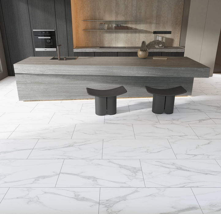 Premium 7mm White Marble Effect Large Format Click LVT Flooring - 900 x 470mm