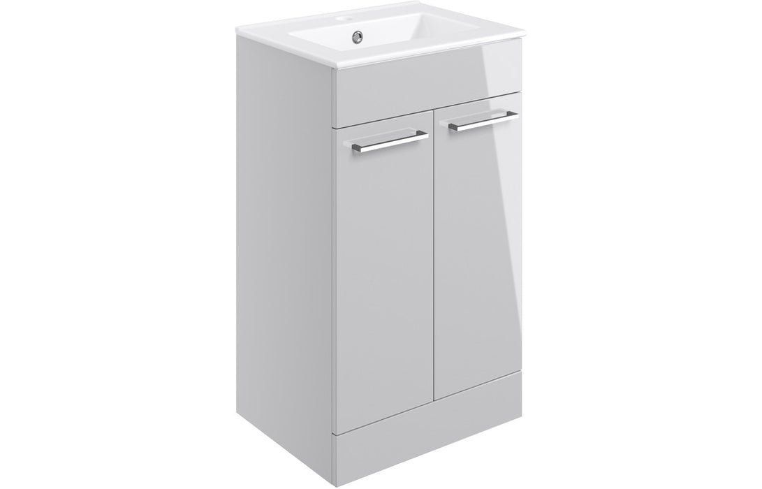 Modern Gloss Light Grey Bathroom Furniture Suite with Black Fittings