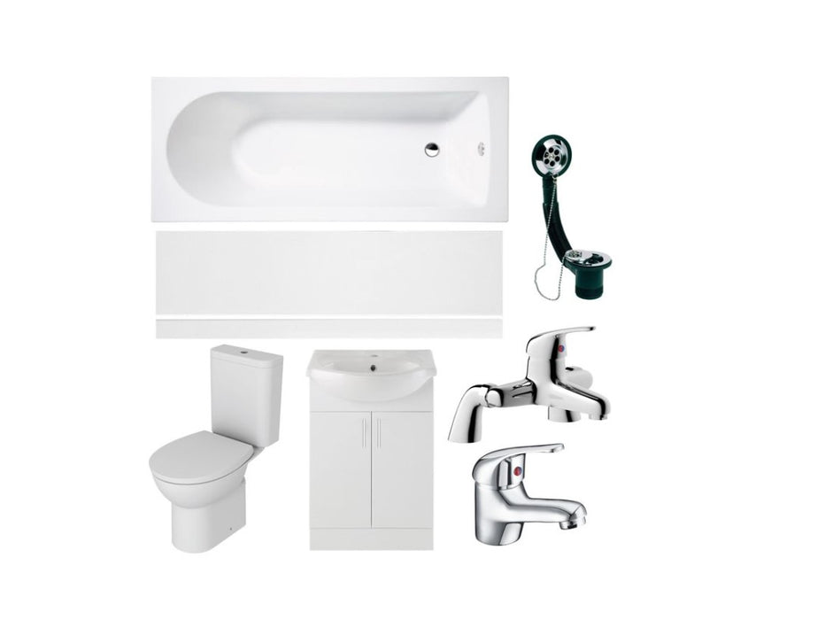Complete Bathroom Suite with Chrome Fittings incl Rimless WC and Floor Standing Vanity Unit