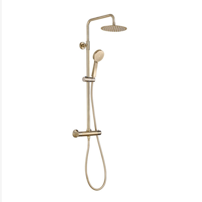 Luxury Brushed Brass Round Thermostatic Shower with Riser Kit