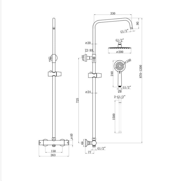Luxury Brushed Brass Round Thermostatic Shower with Riser Kit