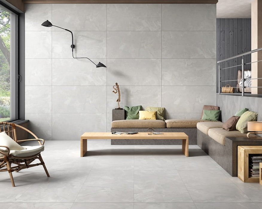Light Grey Onyx Marble Effect Matt 60x120cm Large Floor and Wall Tiles