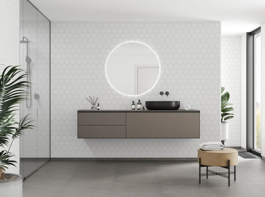 Fibo Urban White Silk Hexagonal Bathroom Wall Panel