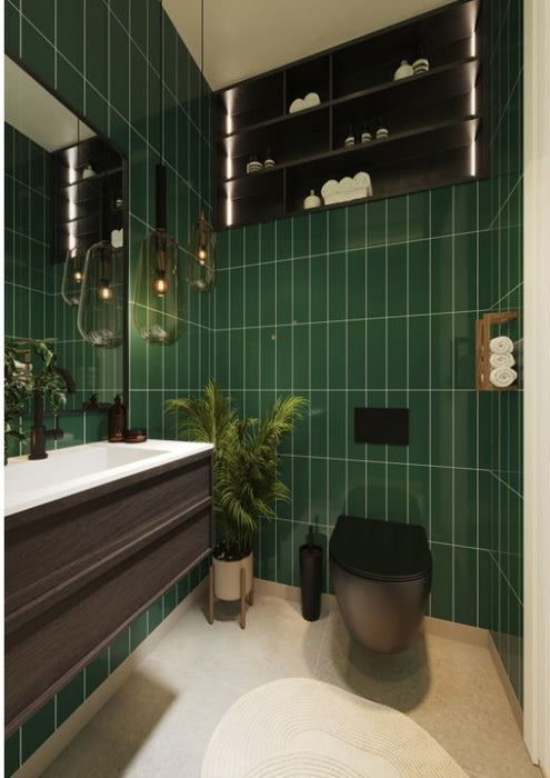 Fibo Urban Bottle Green Stacked Subway Bathroom Wall Panel