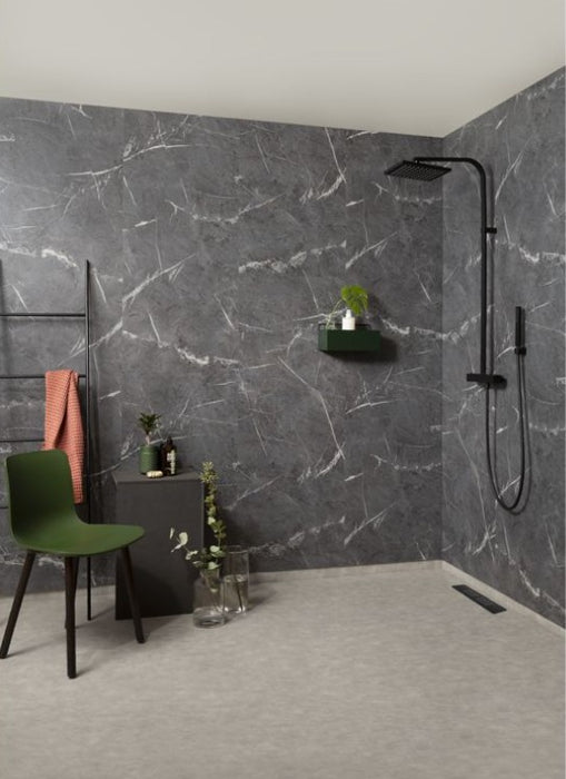 Fibo Marble Black Plain Marble Bathroom Wall Panel