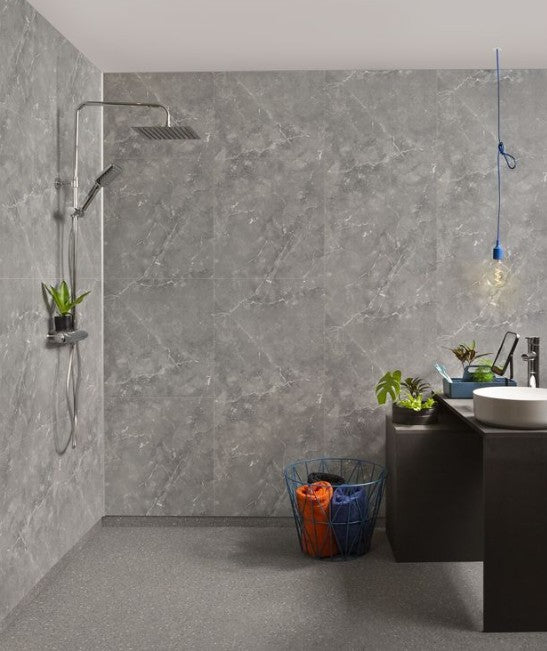 Fibo Marble Grey Marble (Tile Effect) Bathroom Wall Tile