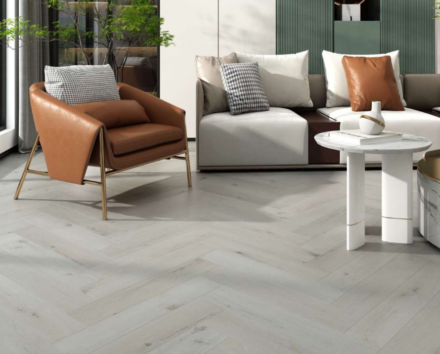 PREMIUM 6.5mm Silver Grey Herringbone Click Luxury Vinyl Flooring - 640x128mm