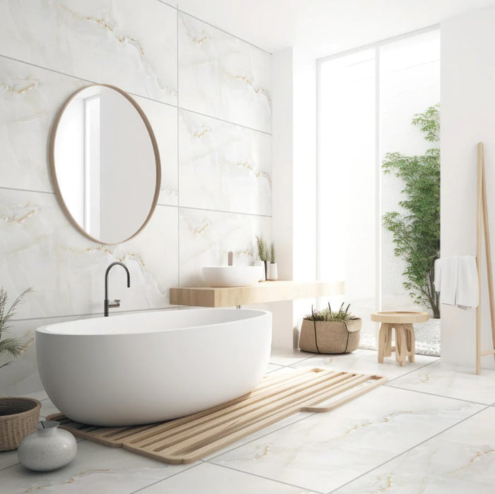 Sky Onyx Light Grey with Cream and Gold Large Tile
