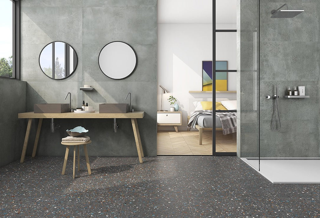 VENETIA BLACK Terrazzo Wall and Floor Tile - 60x60cm