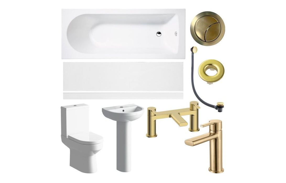 Complete Modern Bathroom Suite with Brushed Brass Fittings