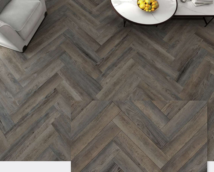 PREMIUM 6.5mm Dark Grey Herringbone Click Luxury Vinyl Flooring - 640x128mm