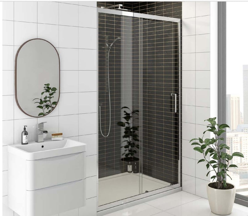 KV8 Chrome 8mm Sliding Shower Door with Optional Side Panel - Various Sizes