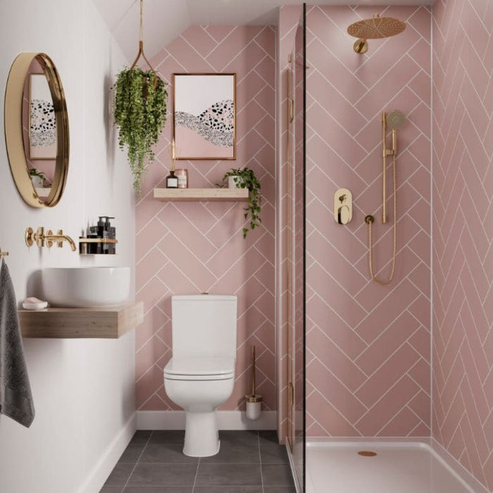 Multipanel Antique Rose Herringbone Tile Effect Bathroom Wall Panel