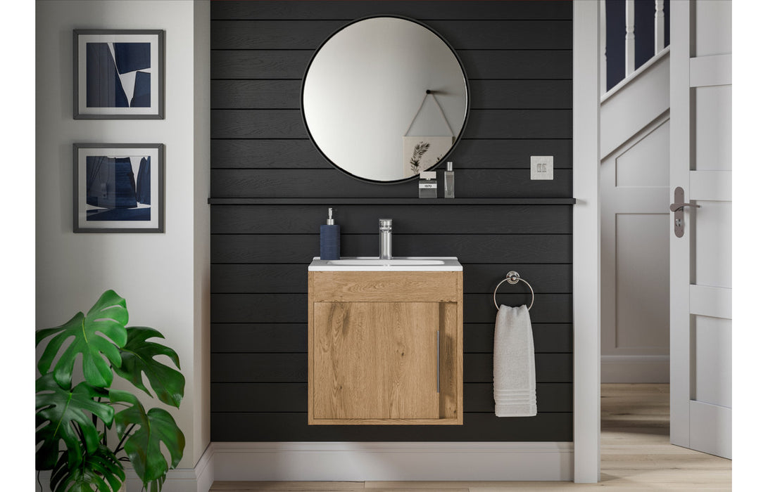 Elite 510mm Wall Hung Vanity Unit Inc. Basin - Seville Oak