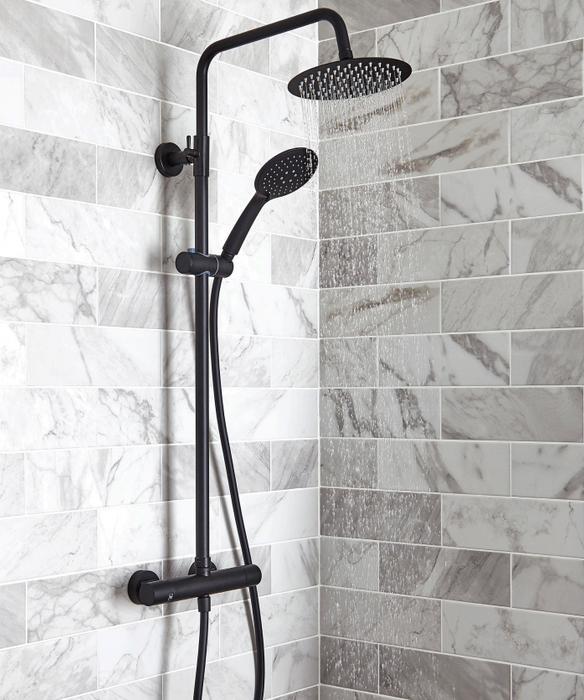 Round Matt Black Exposed Thermostatic Shower Set