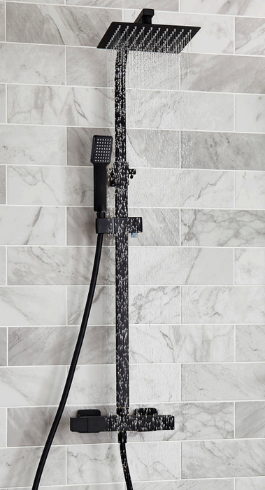 Square Matt Black Thermostatic Shower Set