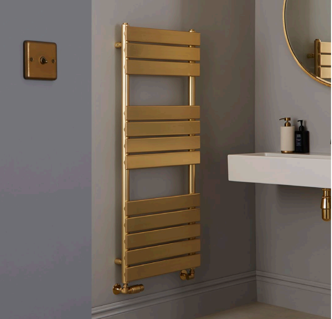 Malibu Brushed Brass Designer Heated Towel Radiator - 1200 x 500mm