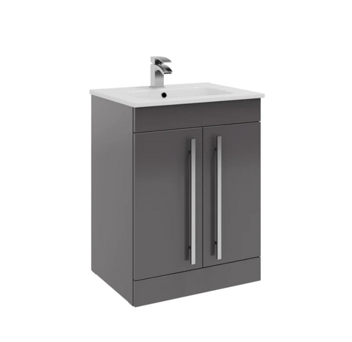 Pure Two Door Gloss Grey Floorstanding Vanity - Multiple Sizes - Optional Tall Unit