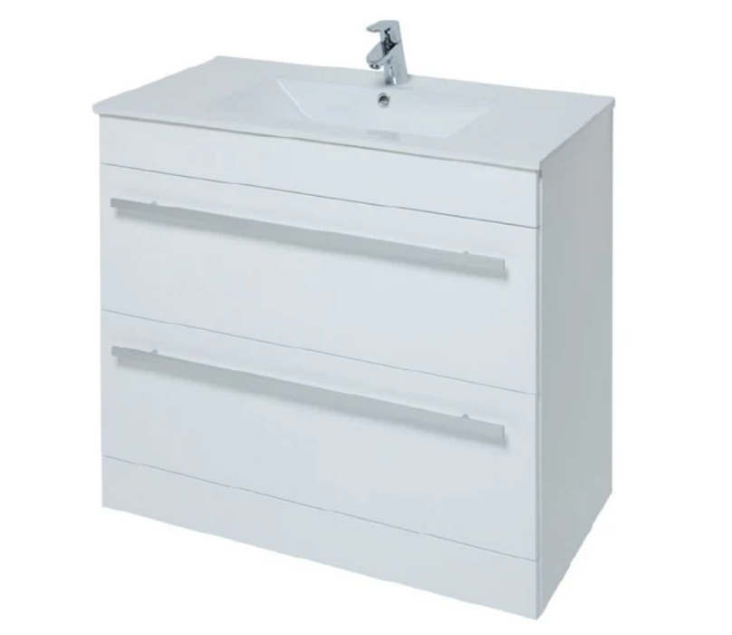 Pure Gloss White Two Drawer Floorstanding Vanity - Multiple Sizes - Optional Tall Unit