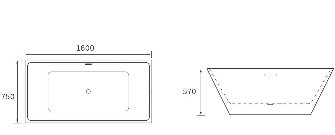 Regent Modern Square Freestanding Bath 1600mm x 750mm