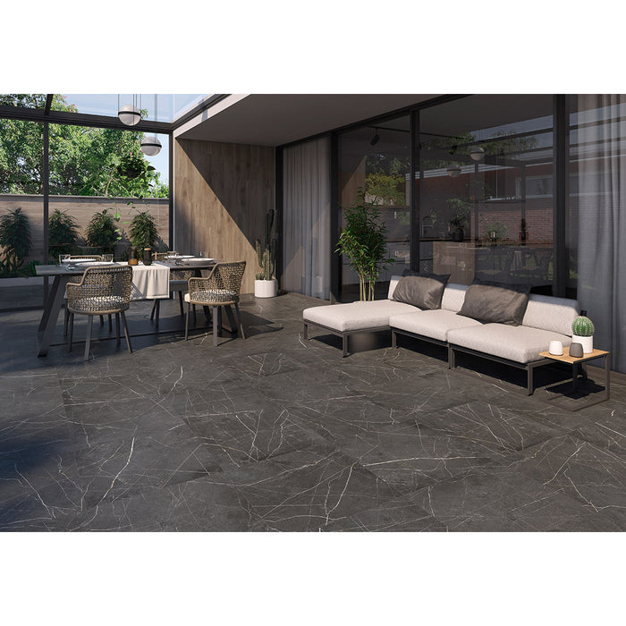 Sevilla Black Matt Stone Effect Wall and Floor Tile - 30x60cm and 60x60cm