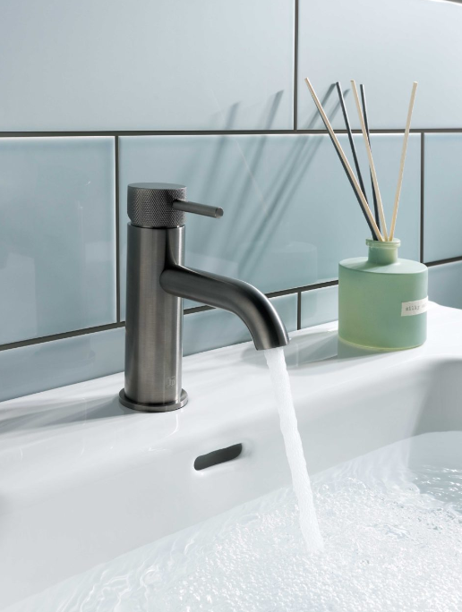 VOS Brushed Black Single Lever Basin Mixer Tap with Designer Handle