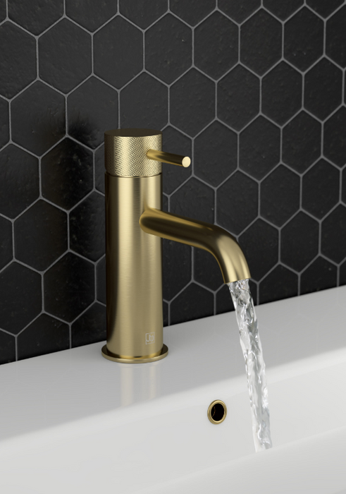 VOS Brushed Brass Single Lever Basin Mixer Tap with Designer Handle