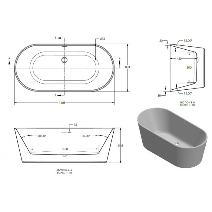 Coast Gloss White Freestanding Bath by Kartell- 1500/1600/1700mm