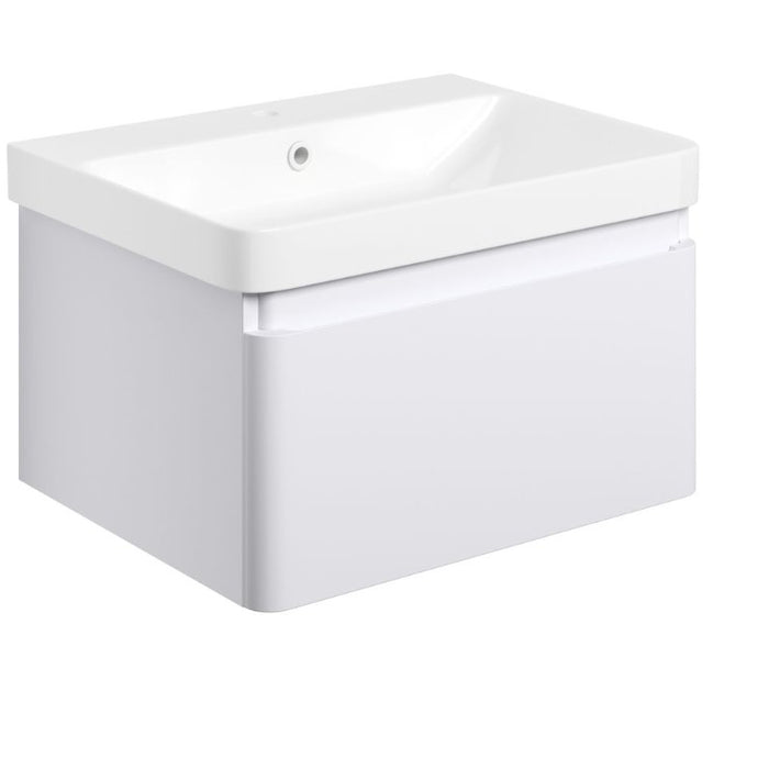 Matt White 600mm Wall Hung Basin Vanity Unit including Chrome Basin Mixer and Rimless WC
