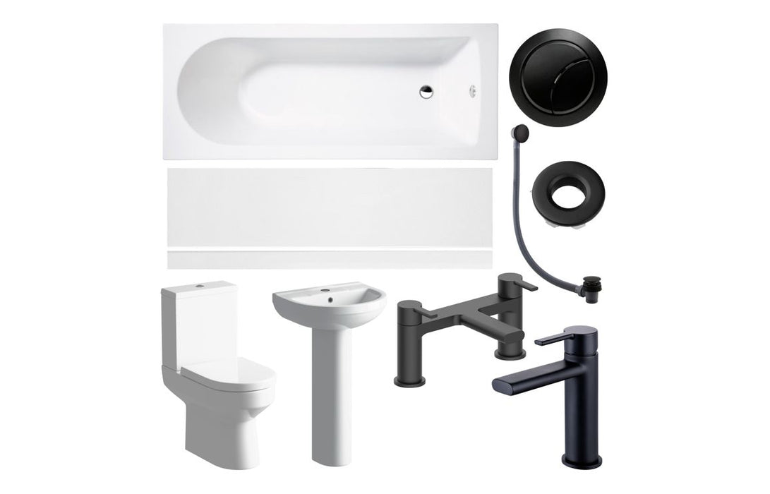 Complete Modern Bathroom Suite with Black Matt Fittings