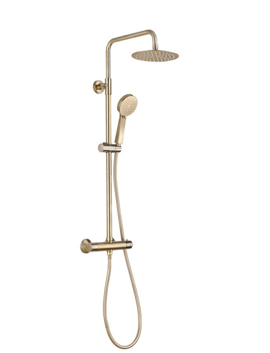 Premium Brushed Brass Shower Enclosure Suite including Enclosure, Shower Tray, Brushed Brass Thermostatic Shower with Brushed Brass Waste - Multiple Sizes