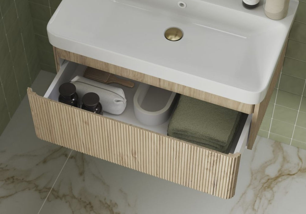 Core Textured Oak Wall Hung Vanity Unit - Multiple Sizes - Optional Tall Unit