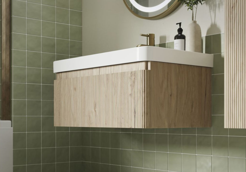 Core Textured Oak Wall Hung Vanity Unit - Multiple Sizes - Optional Tall Unit