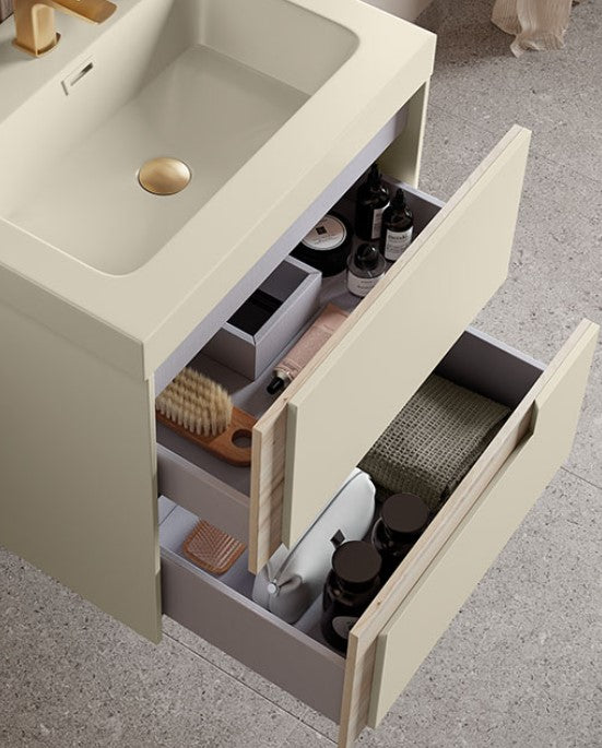 Couture Matt Cotton/Oak Effect Wall Hung Vanity - 615mm/815mm with Optional Tall Unit