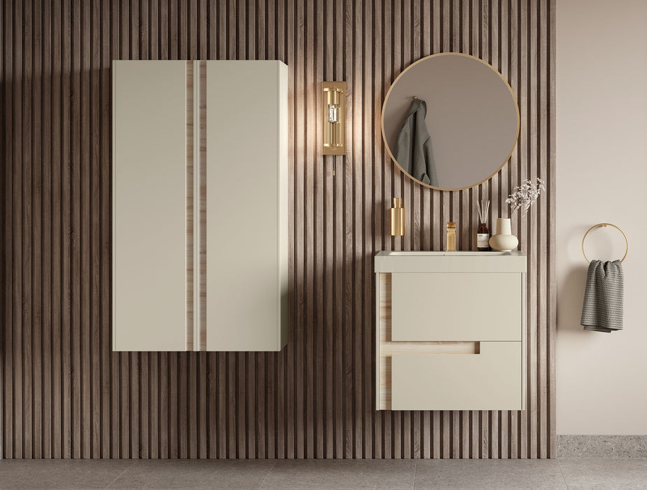 Couture Matt Cotton/Oak Effect Wall Hung Vanity - 615mm/815mm with Optional Tall Unit