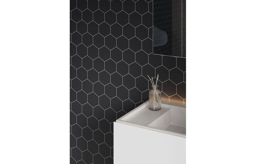 Fibo Urban Black Silk Hexagonal Bathroom Wall Panel