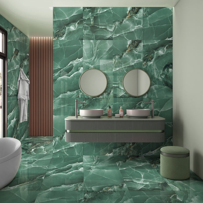 Green Onyx Marble Effect Tile 60x120 – Polished Large Format Porcelain Wall & Floor Tile