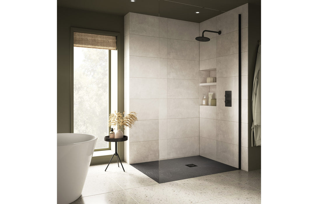 AROMA 25mm Grey Slate Effect Ultra Slim Rectangular Shower Tray with Waste - Multiple Sizes Available