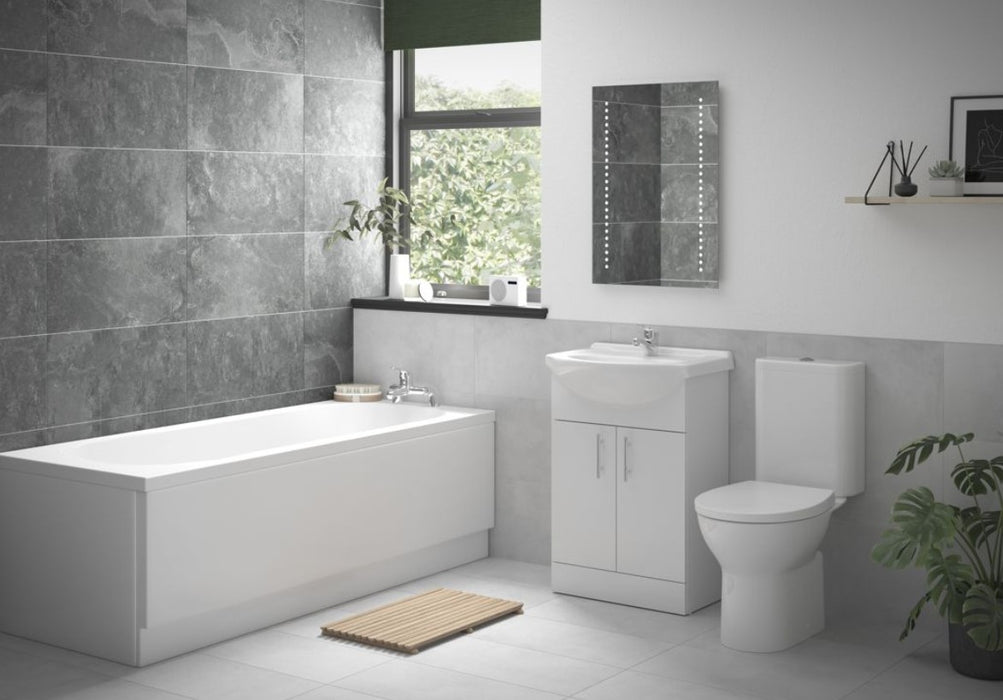 Complete Bathroom Suite with Chrome Fittings incl Rimless WC and Floor Standing Vanity Unit