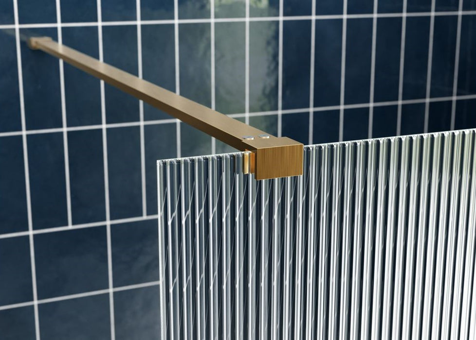Roma 8 Brushed Brass Fluted Glass Wetroom Panel with Optional Side Panel