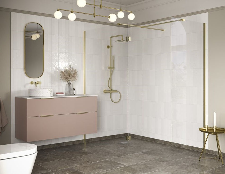 Roma 8 Brushed Brass Profile Wetroom Panel with optional side panel