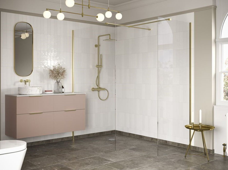 Roma 8 Brushed Brass Profile Wetroom Panel with optional side panel